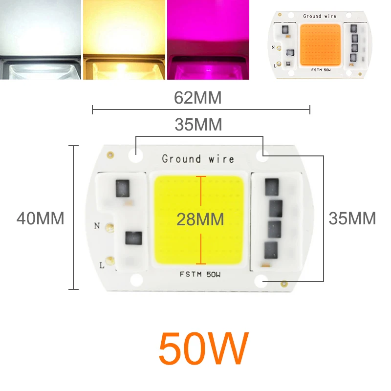 =(K) = COB светодиодный чип 220 В 5 Вт 20 Вт 30 Вт 50 Вт Smart IC интегрированный чип COB DIY для Светодиодный прожектор светильник Точечный светильник лампа бисер растительный светильник - Испускаемый цвет: 1Pcs 50W Chip