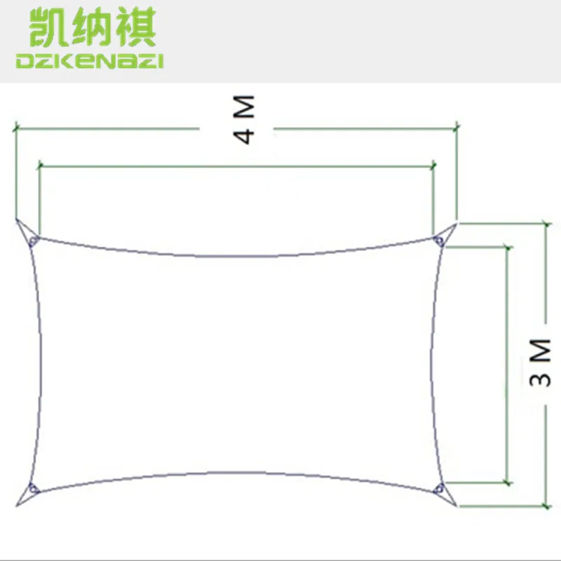 Индивидуальные 3x4 м Heavy duty козырек от солнца ввиде паруса с закругленными краями с кабелем по краю и армирование патч и укрепляющий пояс на угле