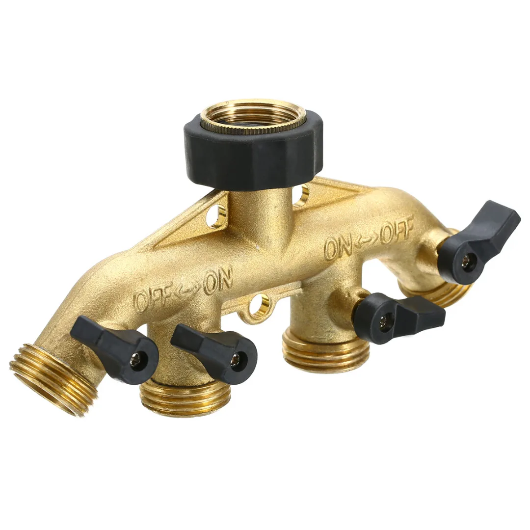 Brass Garden 4 Way Tap Connector 3/4inch Hose Connectors Quick Connectors Splitter Watering Irrigation Tool for Garden Supplies