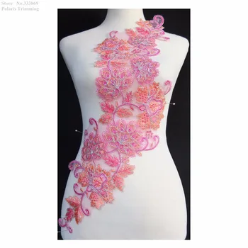 

Free Shipping 1pc x New Pink/Silver Flower Embroidery Lace Applique Trim Patch Couture Costume Dancing Dress Decorating PBNC118D