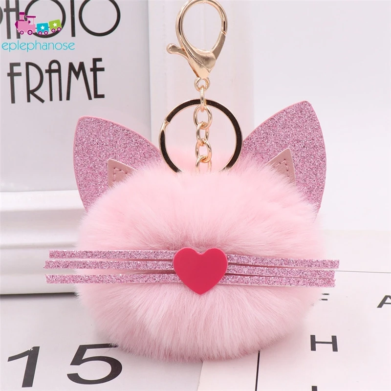 

Fluffy Cat Keychain Plush Faux Rabbit Fur Toys Kawaii Keyring for Women Bag Car Pendant Stuffed Toy Animals Pendant Mini Dolls