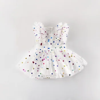 

2019 Twins Baby Girl Clothes Newborn Bodysuits Princess Dress Girls Sleeveless Dot Party Birthday Climbing Suit Outfits JW7493