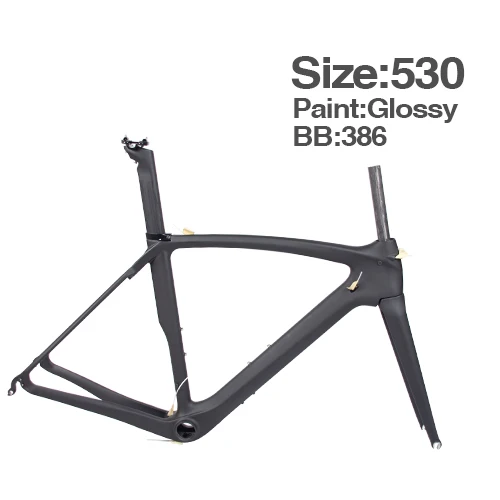 T800 карбоновая рама для шоссейного велосипеда Ультралегкая 530/550 мм V тормоз 700C гоночная велосипедная Рама с вилкой BB386 рама для велосипеда внутренний кабель - Цвет: 530 glossy black