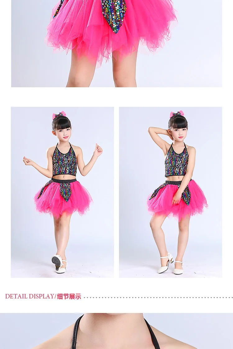Детские расшитые пайетками костюмы для девочек джаз Современный Джаз танцевальный костюм подиумный показ одежда детская ассиметричная юбка