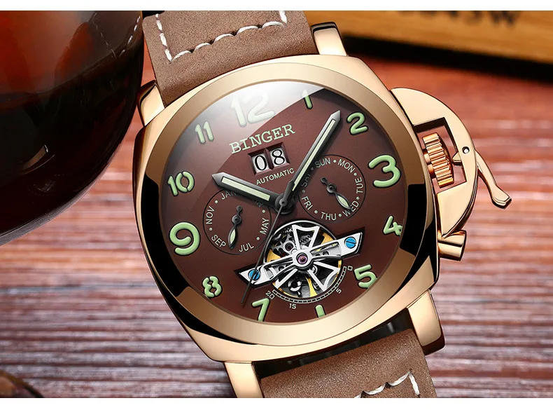 Мужские часы Топ бренд класса люкс Бингер мужские военные спортивные наручные часы автоматические механические турбийон часы relogio masculino Новинка