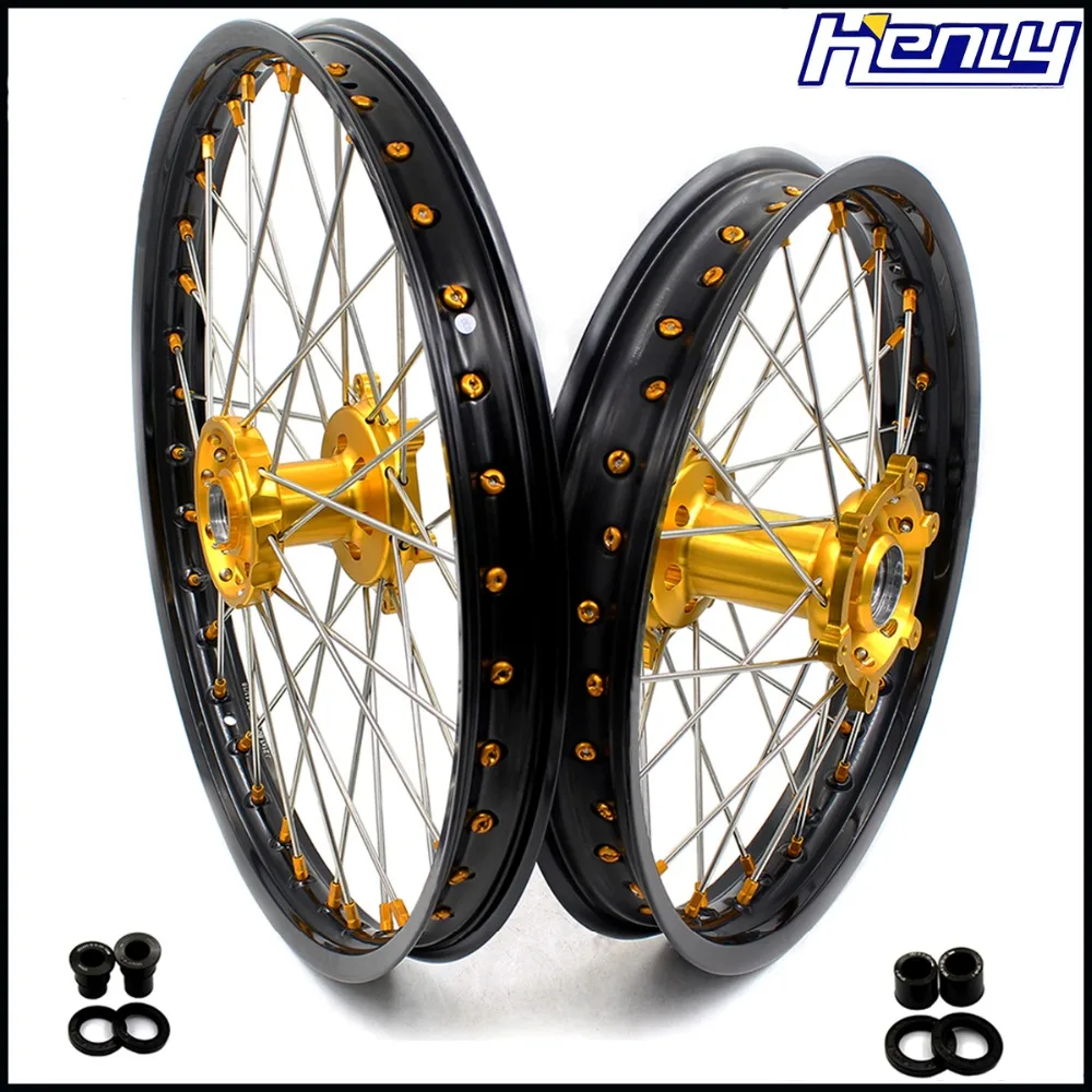 21/1" обода мотоцикла Spoked Enduro колеса Набор для SUZUKI DRZ400 2000-2004 DRZ400S 2000 DRZ400E 2000-07 DRZ400SM 2000-18 золото