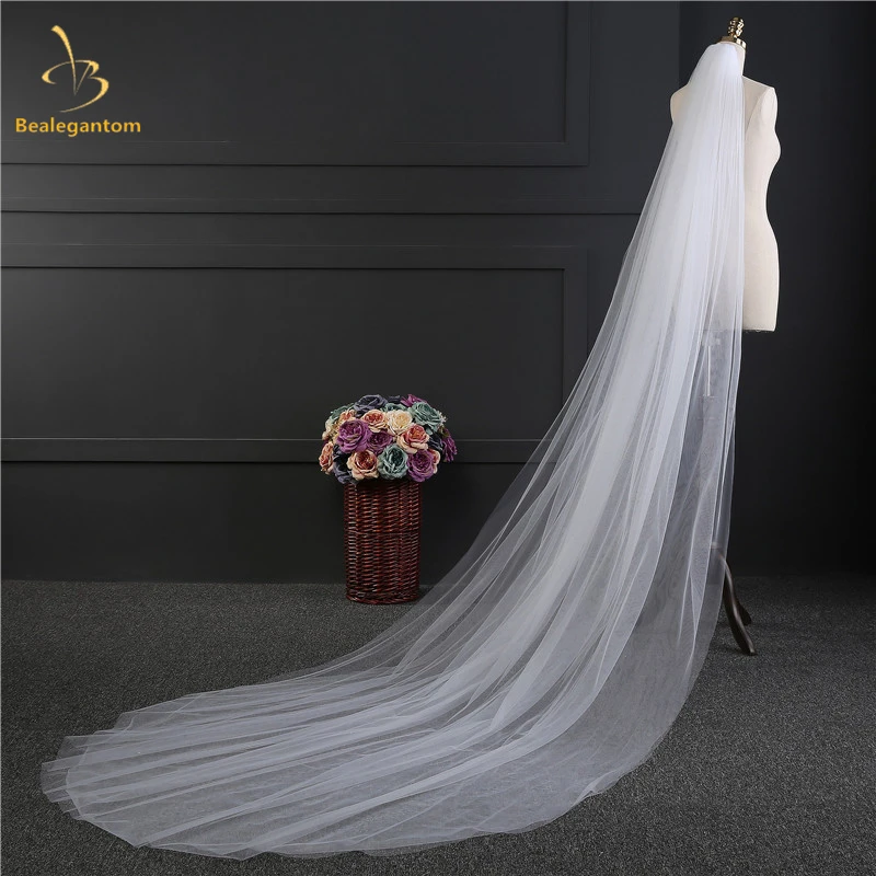 

2019 High Quality Elegant long Lace White Wedding Veil Long Soft Bridal Veils With Comb Bride Wedding Accessories QA1285