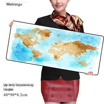 

Mairuige Large Size 900mm*400mm Watercolor Grande World Map Mouse Pads Speed Computer Gaming Mouse Pad Locking Edge Table Mat