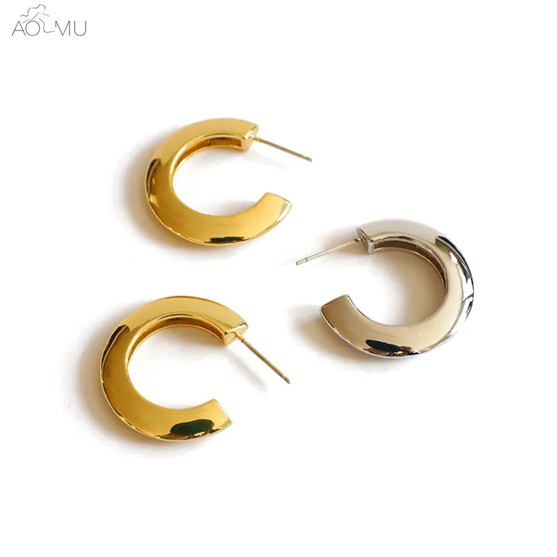

AOMU 2019 Europe and America Simple Golden Metal Brass C-shaped Hoop Earrings for Women Girl Party Jewelry Gift Brincos