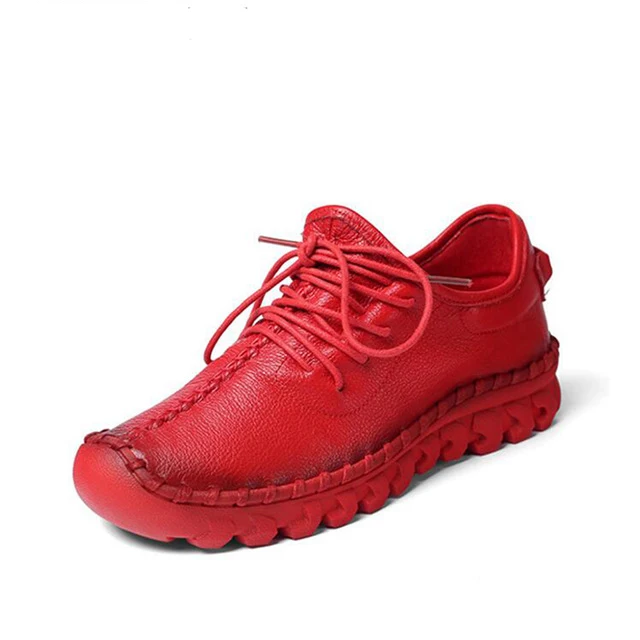 SNURULAN/Женская обувь из натуральной кожи; удобная мягкая обувь ручной работы на плоской подошве высокого качества; Женская Спортивная повседневная обувь на шнуровке - Цвет: red