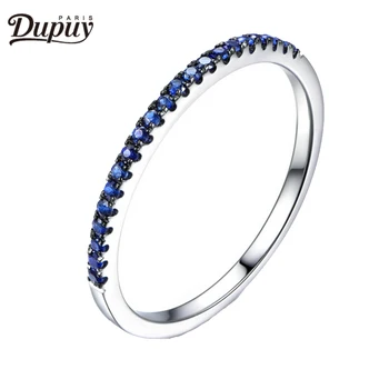 

DUPUY Real Blue Sapphire Wedding Ring Half Eternity Pave Sapphire Ring Stackable Danity Gemstone Match Ring 14K White Gold
