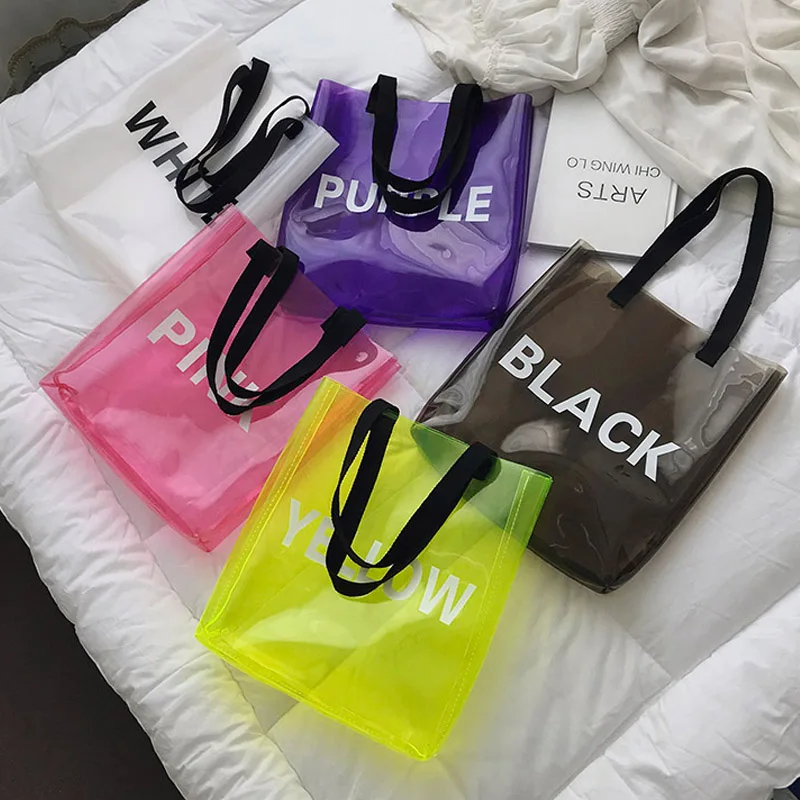 

Transparent Handbag Women Waterproof Plastic Transparent Summer Beach Bag PVC Jelly Bag Bolsa Sac a Main Handbag Shoulder Bags