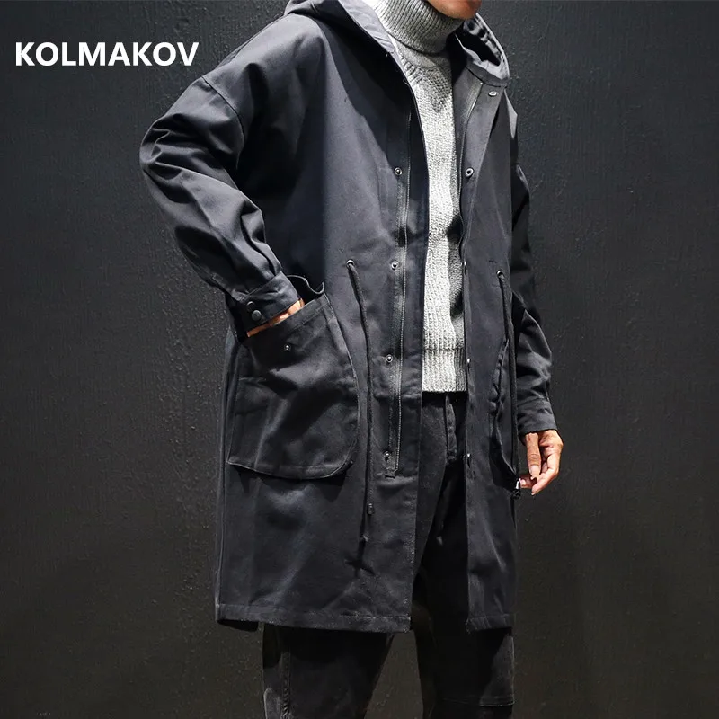 

2019 New arrivals Autumn Men's Casual Trench Coat Hooded Windbreakers Male Jackets men high quality cotton coat M-5XL