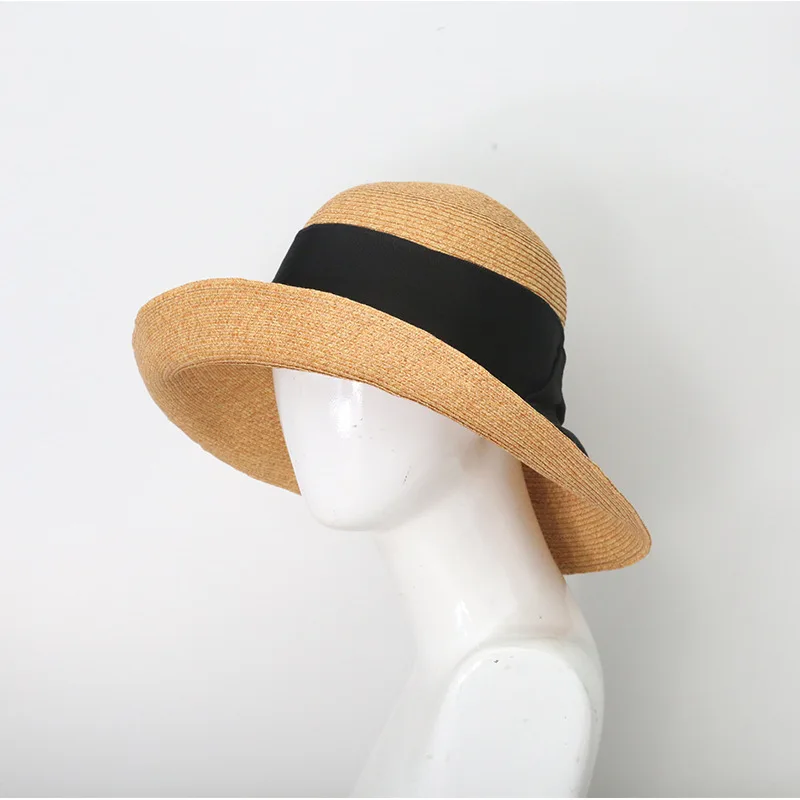 

Summer Women's Vintage Ribbon Dome Fisherman's Hat Sunscreen Visor Hat High Quality Paper Straw Hat Holiday Beach Hat