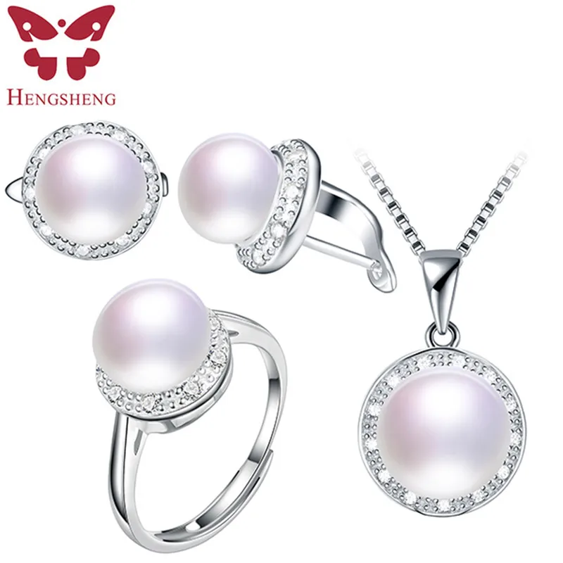 

Wonderful Design 925 Sterling Silver Fine Jewelry Set For Anniversary, 100% Cultured Freshwater Pearl Necklace Earrings Ring Set