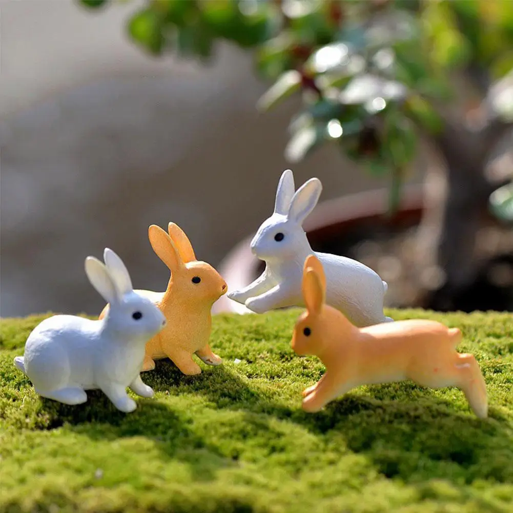 2Pcs Rabbit Ornament Miniature Figurine Fairy Garden Terrarium Landscape Decor