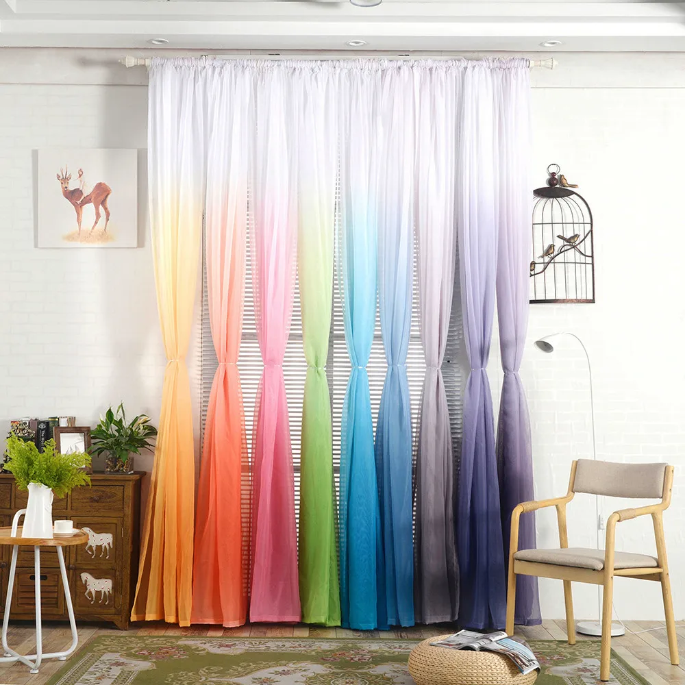 

Hot Sale Gradient Sheer Curtain Tulle Window Treatment Voile Drape Valance 1 Panel Fabric Curtain Home Decoration High Quality