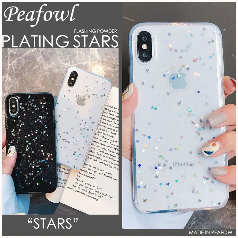 

Luxury Glitter Bling Case For iPhone XS Max Sparkling Stars Transparent Soft TPU Phone Back Cover For iPhone XR X 6 6S 7 8 Plus