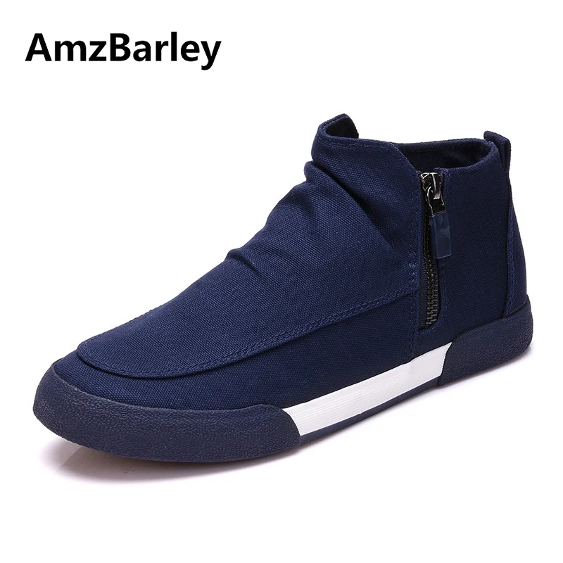 

AmzBarley Men Shoes Flats Footwear Canvas Zip High Top Casual Shoe Trainers Baskets Walking Adult Plian Zapatillas 2018 Fashion