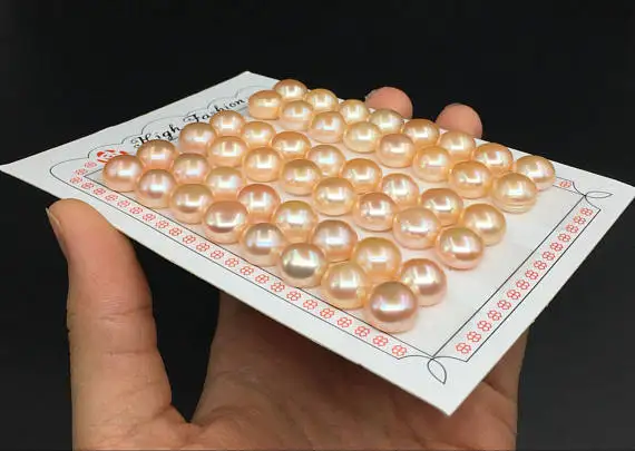 

Large 10.0-10.5mm Pink Peach Button Pearls Half Drilled Freshwater Pearl Cabochons Genuine Natural AAA Grade Pearls Wholesale Pe