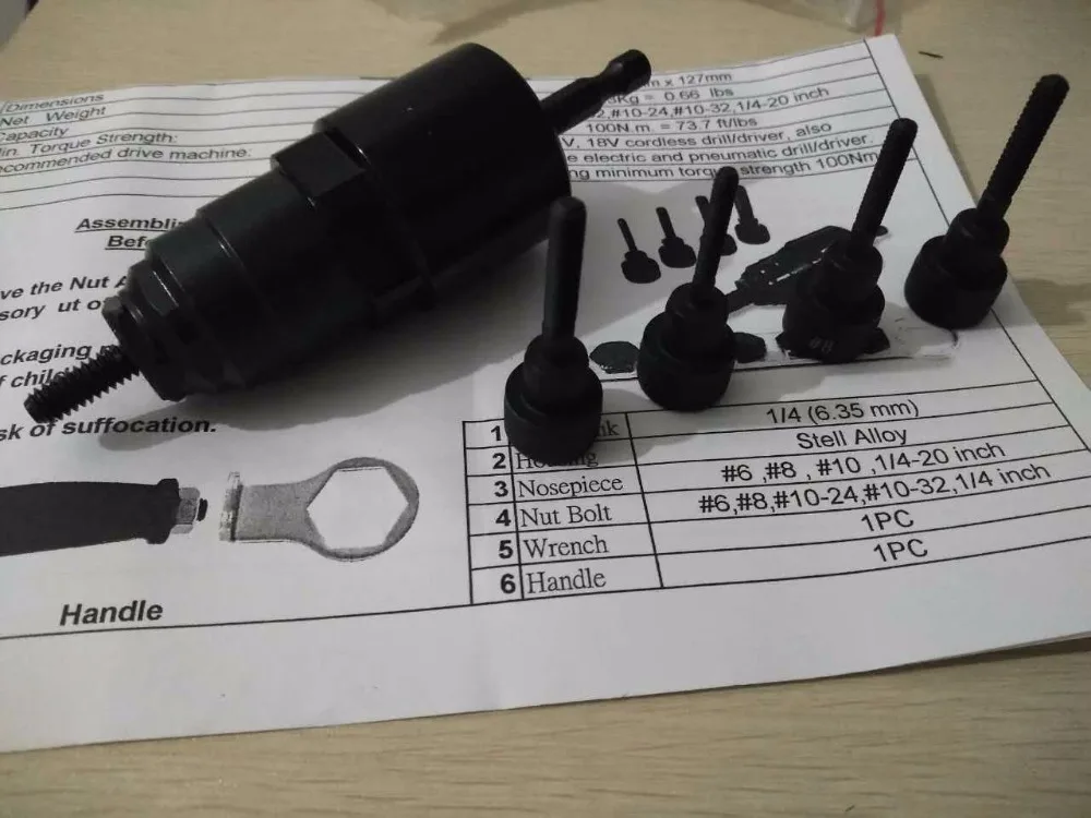 

SAE Szie 6-32 Electric Rivet Nut Gun Steel and Alu Battery Riveter Adapter SAE Insert Nut Cordless Drill Adaptor Riveting Tools