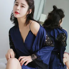 Сексуальная Блузка женская весна лето 2 pieec v шеи кружевная ночная рубашка Пижама