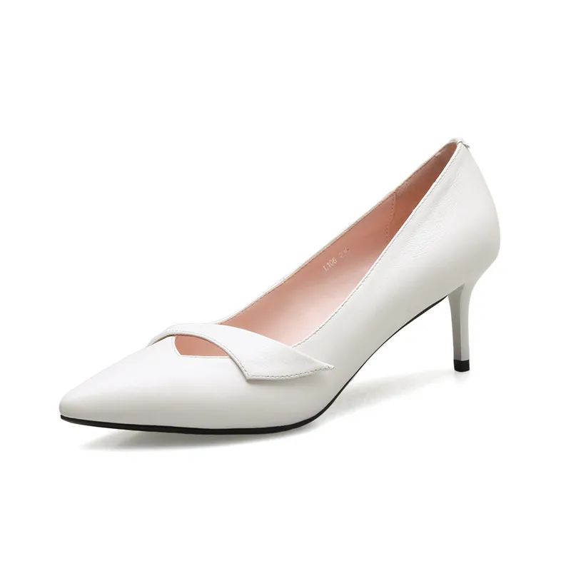 Пикантные модельные туфли-лодочки на высоком каблуке; обувь из натуральной кожи для женщин; элегантные модные вечерние свадебные туфли на тонком каблуке с острым носком; Fletiter - Цвет: White