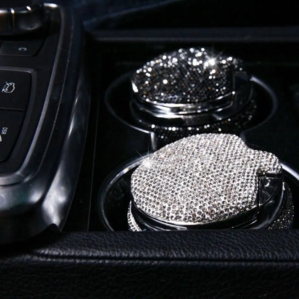 

New Bling Bling Rhinestones Portable Car Ashtray With Light Crystal Diamond Led Car Ash Tray Ashtray Storage Cup
