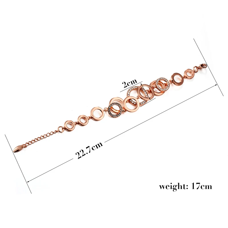 Браслет и браслеты из розового золота с кругами для женщин, стразы, двухслойные Круглые Женские свадебные ювелирные изделия