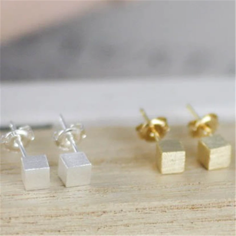

Cute Tiny Cubic Square Earring Jewelry Gold/Silver Plated Simple Design Stud Unique Earrings Jewelry For Women