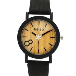 Унисекс Ретро древесины циферблат часы для женщин мужские из искусственной кожи группа кварцевые часы леди простой дизайн наручные часы