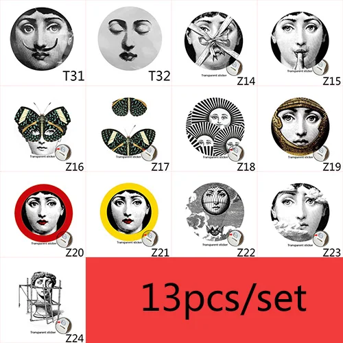 Fornasetti прозрачные наклейки стены декоративные классической художественной обои разделены роспись стены стикеры DIY украшения стены - Цвет: B 13 PCS