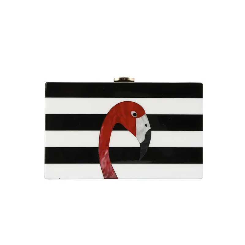 

Fashion Brand High-end Elegant Black and White Striped Acrylic Flamingo Pattern Dinner Bag Shoulder Bag