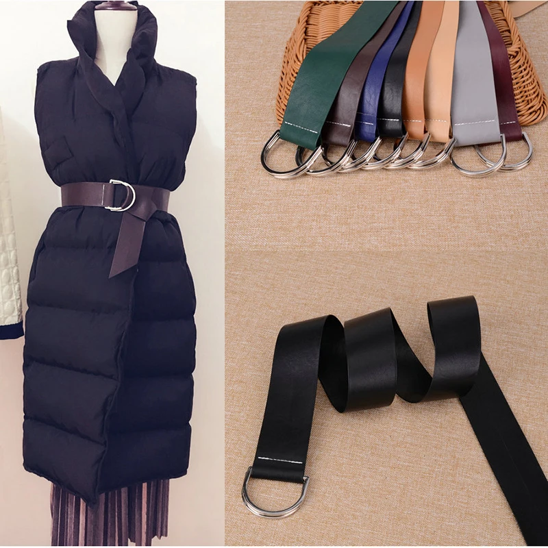 Europe multicolor super soft leather belts for women 2 silver ring ladies dress coat knot belt ...