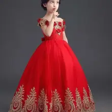 Г. Красные Платья с цветочным узором для девочек на свадьбу, бальное платье с цельнокроеным рукавом, тюлевые аппликации кружево, платья для первого причастия для маленьких девочек