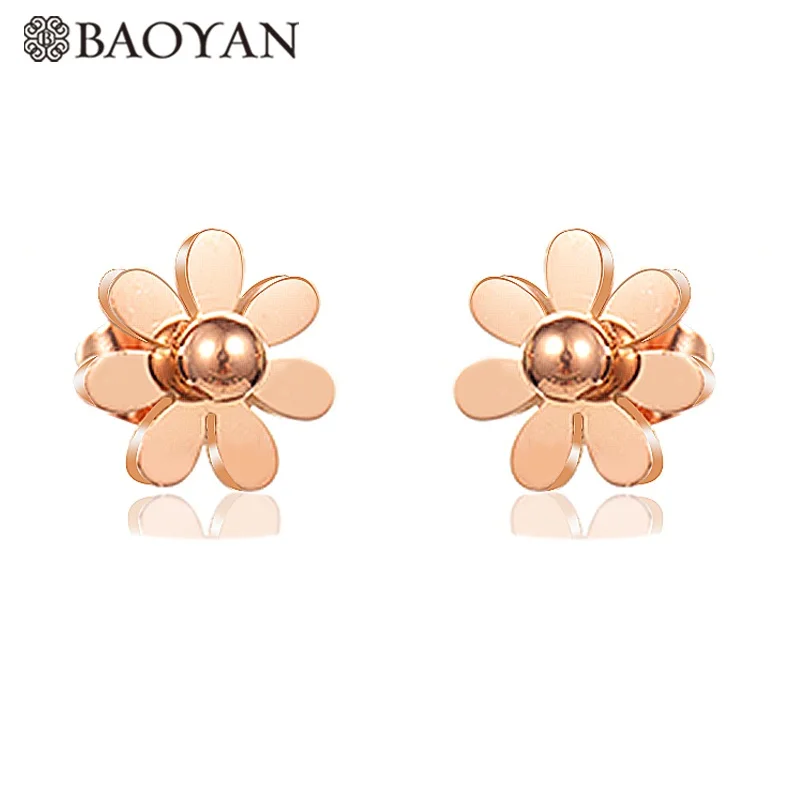 Baoyan, винтажные серьги-гвоздики Подсолнух, розовое золото, серебро, золото, цветные серьги в виде цветка, 316L, серьги из нержавеющей стали для женщин - Окраска металла: rose gold