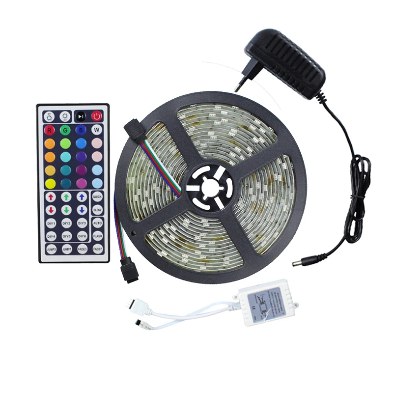 

5050 RGB Led Strip light IP65 Waterproof 5M 150 LEDs/Roll + 44 keys IR Remote controller + DC12V 2A Power Supply Adapter