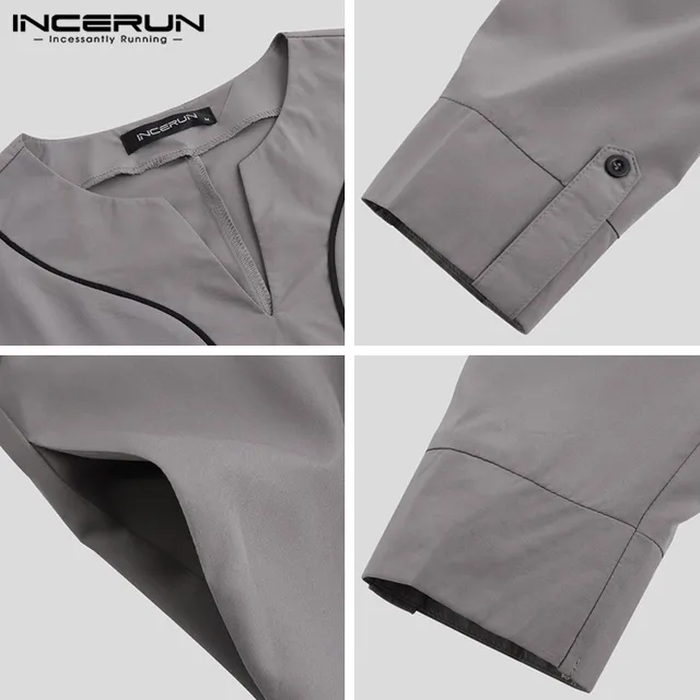 INCERUN Arabic Islamic Kaftan Men Muslim Clothing Loose Long Sleeve V Neck Men Robes Dubai Saudi Arabia Abaya Jubba Thobe 2019 - Image 6