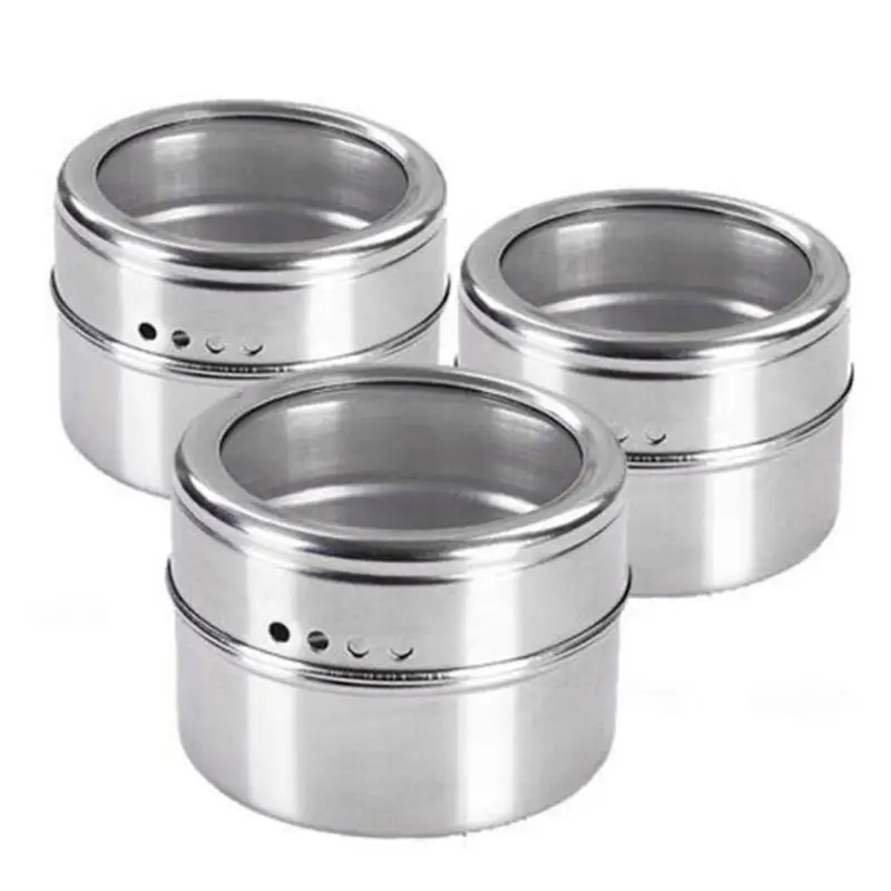 NEW 5pcs/set Clear Lid Spice Tin Jar Stainless Steel Spice