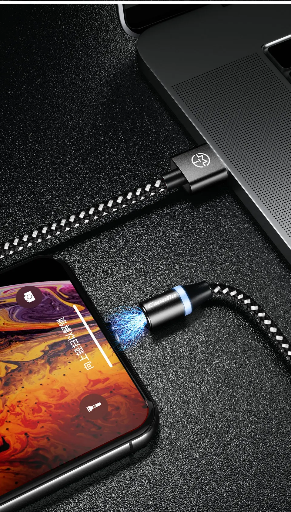 CaseMe Магнитный светодиодный USB кабель для Xiaomi 360 Плетеный Магнитный штекер type C Micro USB для iPhone кабель для быстрой зарядки Магнитный кабель