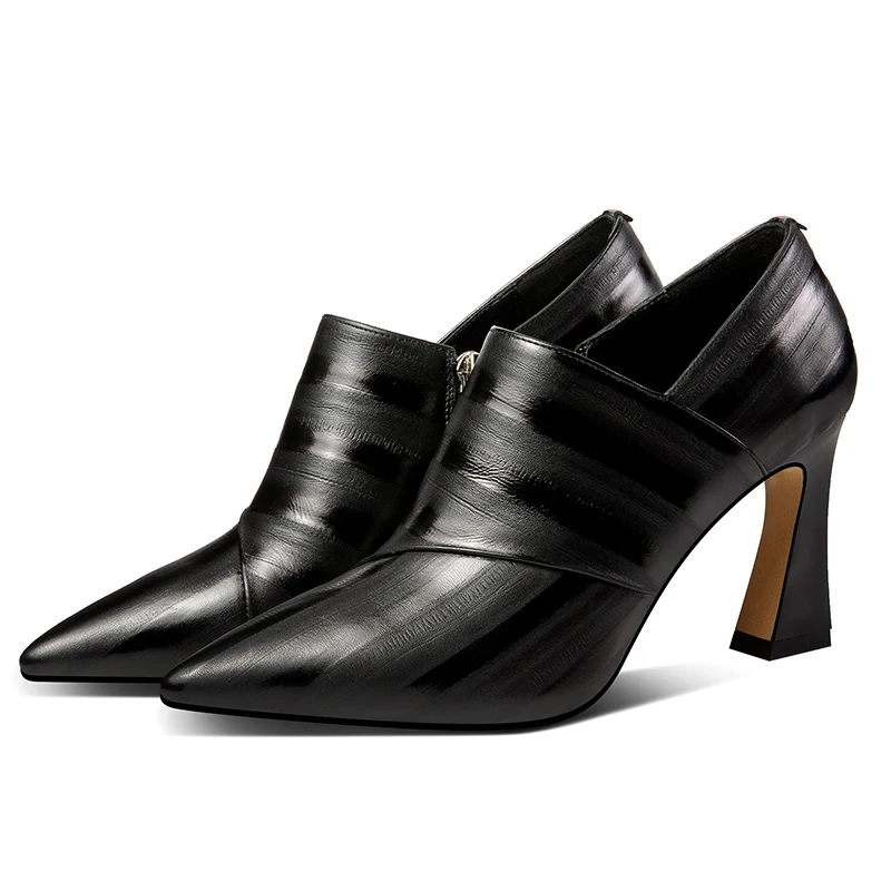 ISNOM Emboss Cow Leather Pumps Women Pointed Toe Footwear Fashion Zip Shoes Female High Heels Shoes Woman Spring 2019 New ISNOM Emboss Cow Leather Pumps Women Pointed Toe Footwear Fashion Zip Shoes Female High Heels Shoes Woman Spring 2019 New