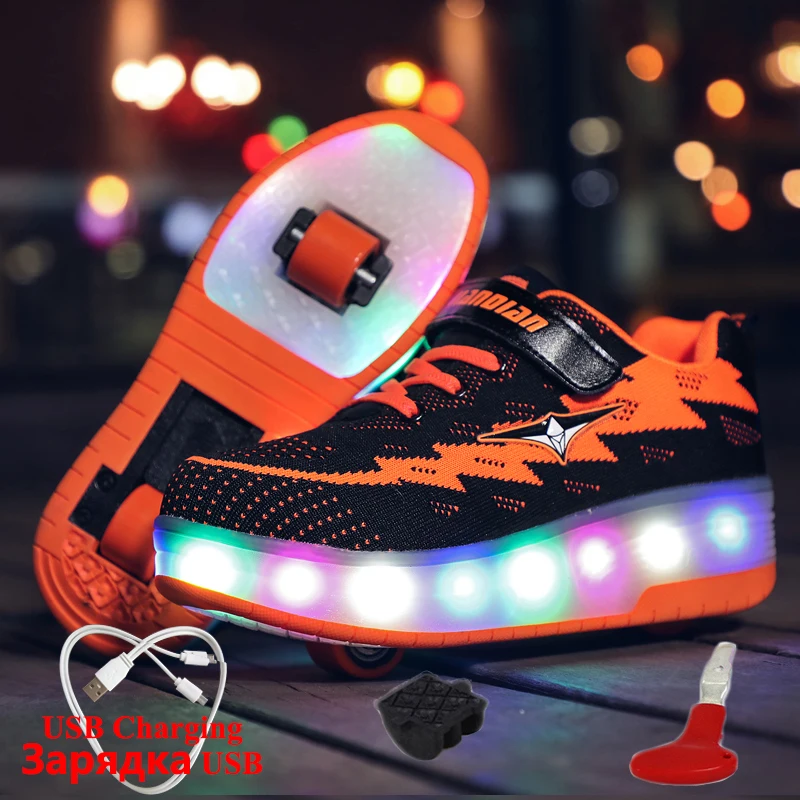 

Luminous Sneaker with Wheels USB Charging Two Wheels Sneakers for Children with Lighting Glowing Sneakers boys krasovki rollers