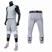 Пустые баскетбольные майки колледжа наборы Мужская спортивная одежда 3 шт рубашка+ шорты+ узкие брюки без рукавов тренировочный баскетбольный мяч униформа