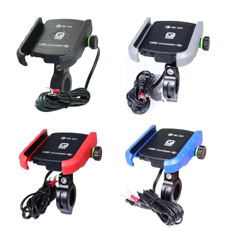 

Waterproof 360 Degree Motorcycle Handlebar Mirror Cell Phone Mount Holder with QC 3.0 USB Charger for iPhone Xiaomi Smartphone