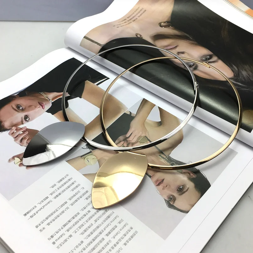 MANILAI Oval Shiny Metal Statement Chokers Necklaces For Women 2018 Big Collar Torques Geometric Necklace 2018 Fashion Jewelry