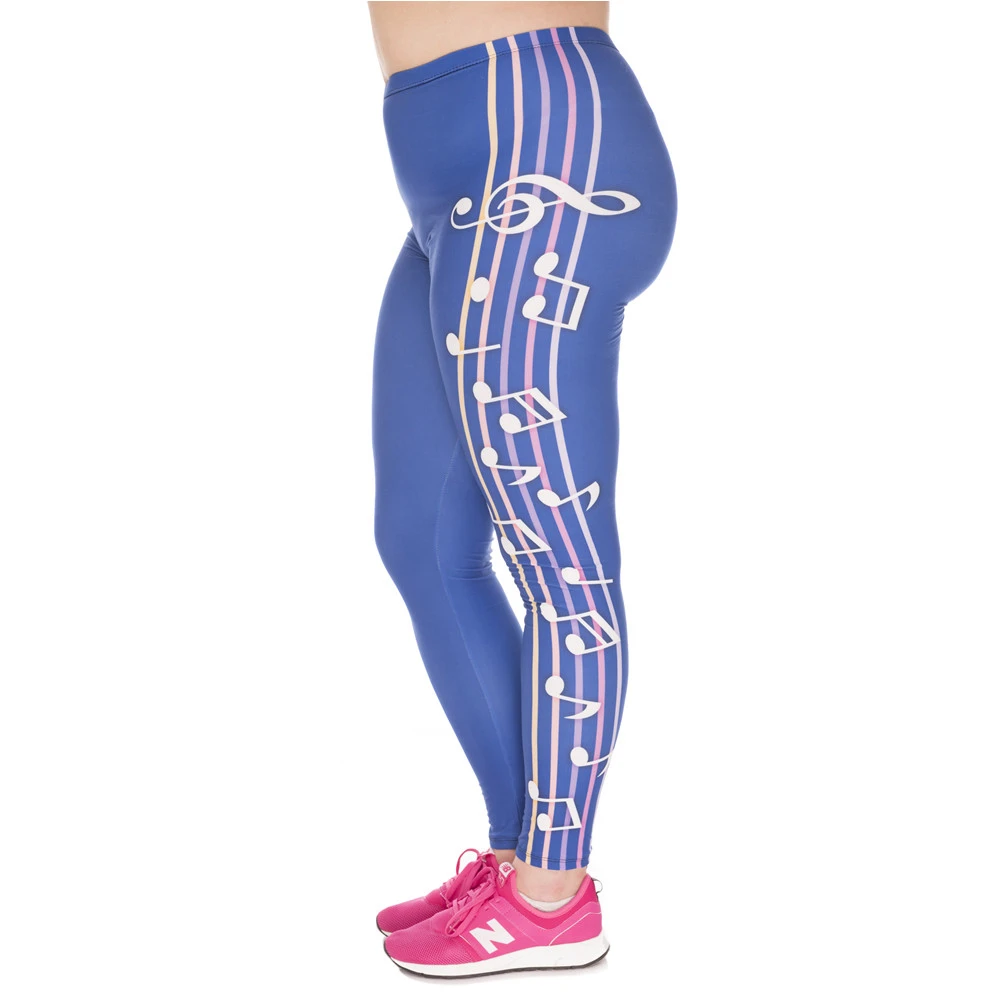 

New Large Size Leggings Color Music Printed High Waist Leggins Plus Size Fashion Trousers Stretch Pants For Plump Women