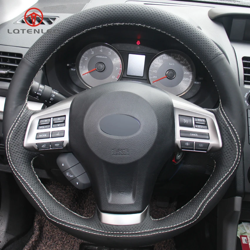 LQTENLEO Black Genuine Leather Hand stitched Car Steering Wheel Cover