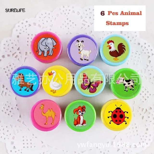 

6 pcs Kids Stamp Cartoon Animal Smiling face Rubber Stamps for Scrapbooking Cute Red Stamps for DIY Scrapbook Photo Album