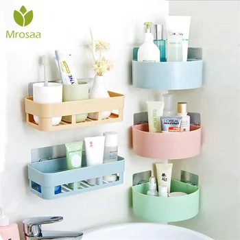 

Mrosaa Bathroom Wall Corner Shelf Magical Sticky Storage Holder Box Stand Towel Rack Double Sucker Toothpaste Shelves Hanger