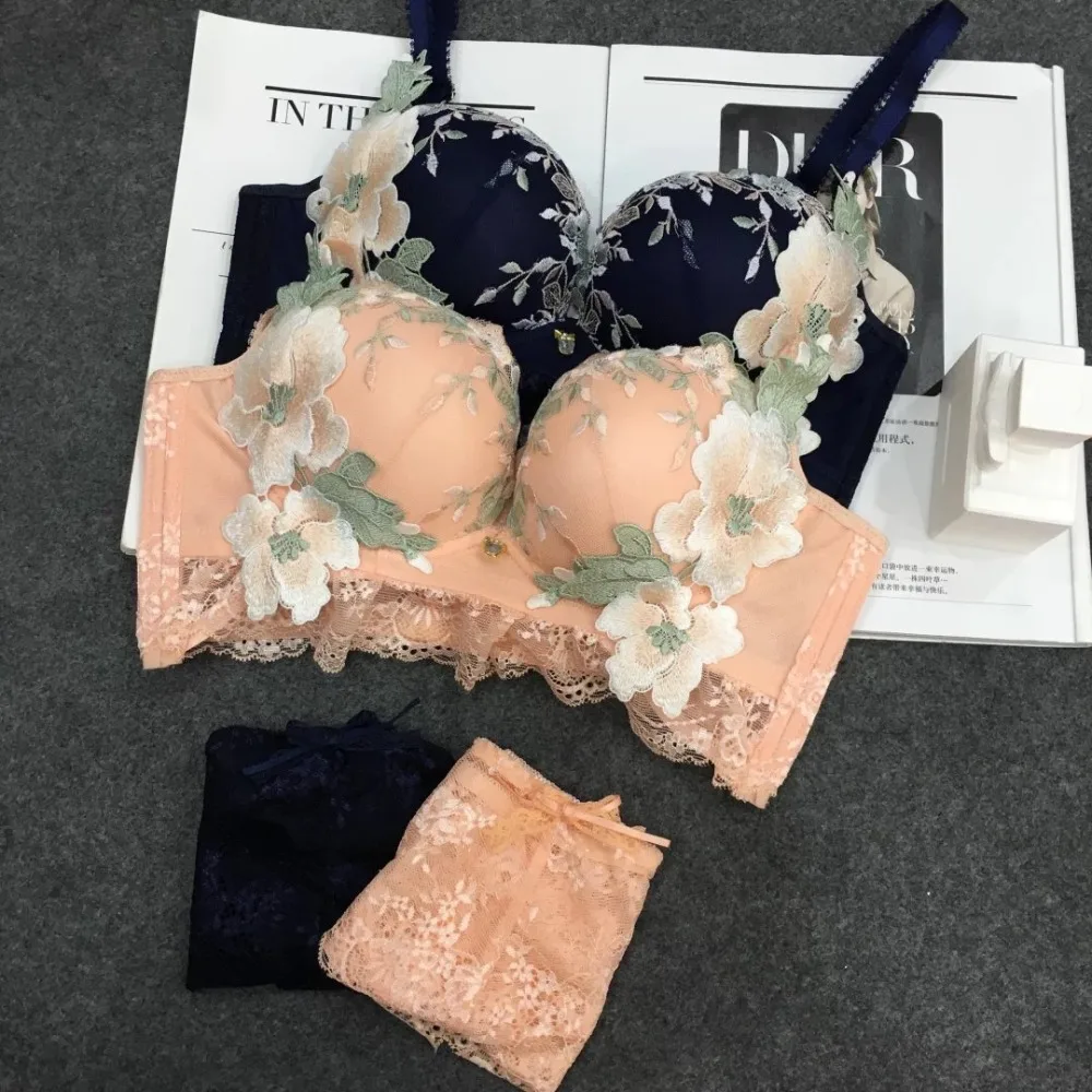  2019 New High Quality Women Underwear Set And B Cup Bra Panty Set Brand Fine Embroidery Sexy Lace L